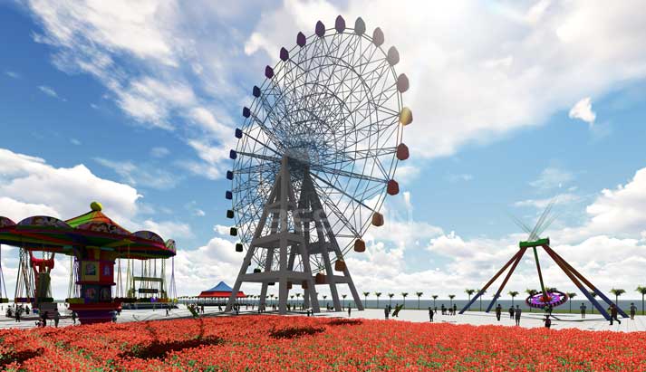 Big amusement park ferris wheel ride